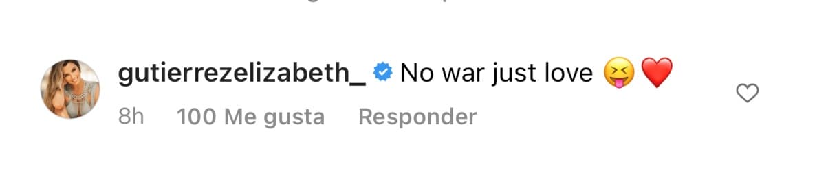 La actriz también le dejó un mensaje y
<b>le pidió no hacer la "guerra, solo amor". </b>
<br>