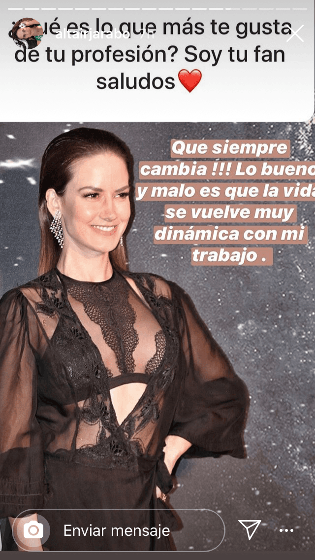 "¡(Me gusta) que
<b>siempre cambia</b>! Lo bueno y lo malo es que la vida se vuelve muy dinámica con mi trabajo", aseguró.
<br>