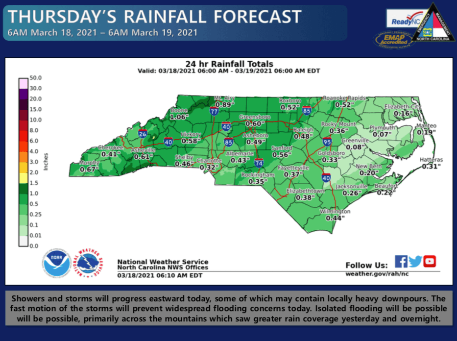 "Aunque el nivel de riesgo en estas áreas se ha reducido, aún se esperan tormentas severas, pero la cobertura de tormentas intensas puede ser menor de lo que se anticipó ayer", compartió el
<b>Centro de Operaciones de Emergencias de Carolina del Norte (NCEM).</b>