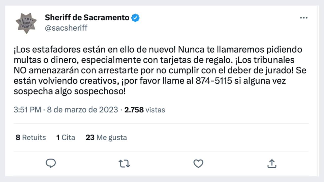 El Sheriff de Sacramento alerta de casos en el condado
