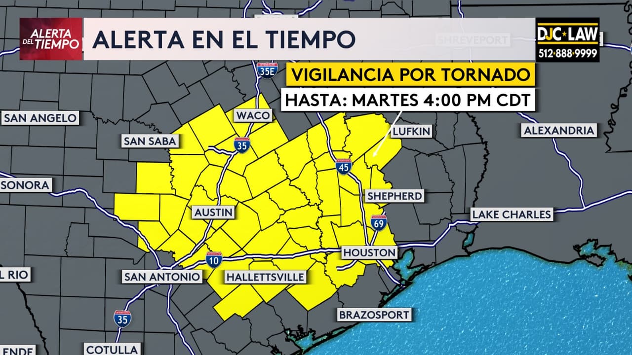 Además, una vigilancia por tornado se encuentra activa hasta las 4:00 de la tarde para los condados del sur y centro de Texas como Blanco, Burnet, Gillespie, Hays, Kendall, Llano, Travis y Williamson.