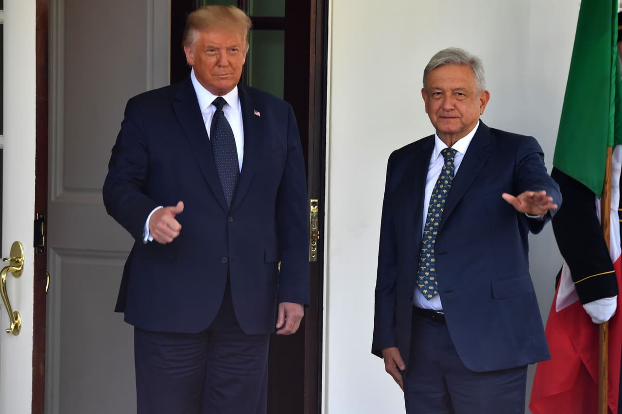 El presidente Donald Trump recibe a su par mexicano, Andrés Manuel López Obrador, en la Casa Blanca el 8 de julio del 2020.