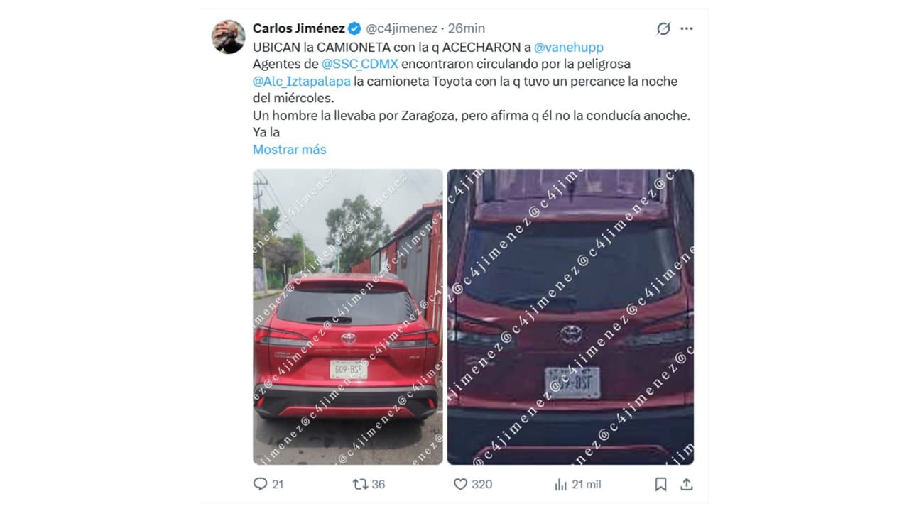 Vehículo involucrado en caso de Vanessa Huppenkothen es hallado por las autoridades.