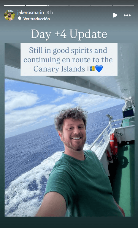 Jake Rosmarin se mostró sonriente mientras el crucero MV Hondius se dirige a las Islas Canarias.