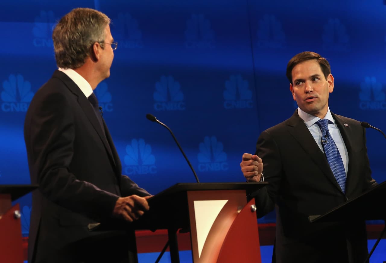 Jeb Bush y Marco Rubio durante el tercer debate republicano, en Colorado