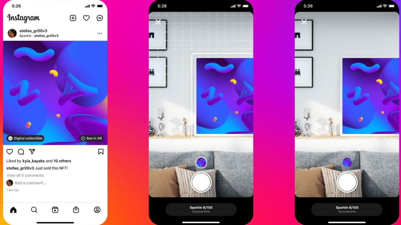 Así es como se verán los NFT en Instagram con la realidad aumentada.