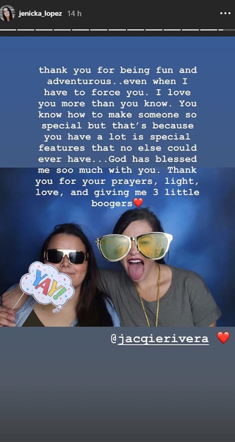 Por su parte, Jenicka también dedicó unas palabras a su hermana mayor: "Gracias por ser divertida y aventurera... Incluso cuando tengo que forzarte. Te amo más de lo que crees. Sabes cómo hacer sentir especial peso es porque tienes muchas características que nadie más tiene. Dios me ha bendecido mucho contigo. Gracias por tus oraciones, luz, amor y por darme tres pequeños sobrinos".