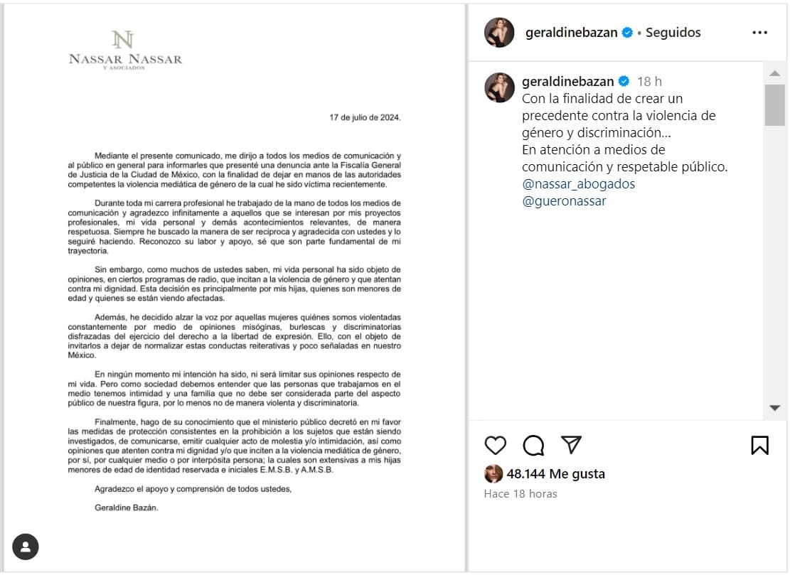 Geraldine Bazán interpuso una demanda por su bien y el de sus hijas con Gabriel Soto, Elissa Marie y Alexa Miranda.