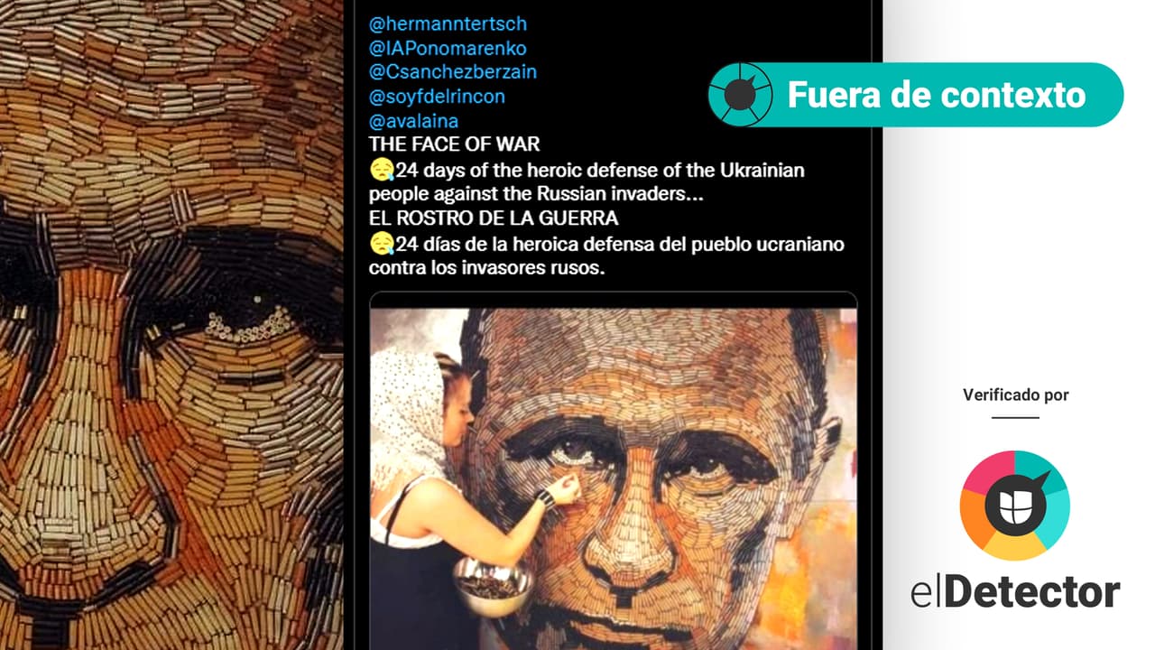 ¿Esta obra con la cara de Putin fue hecha con balas recolectadas durante la guerra en Ucrania en 2022?