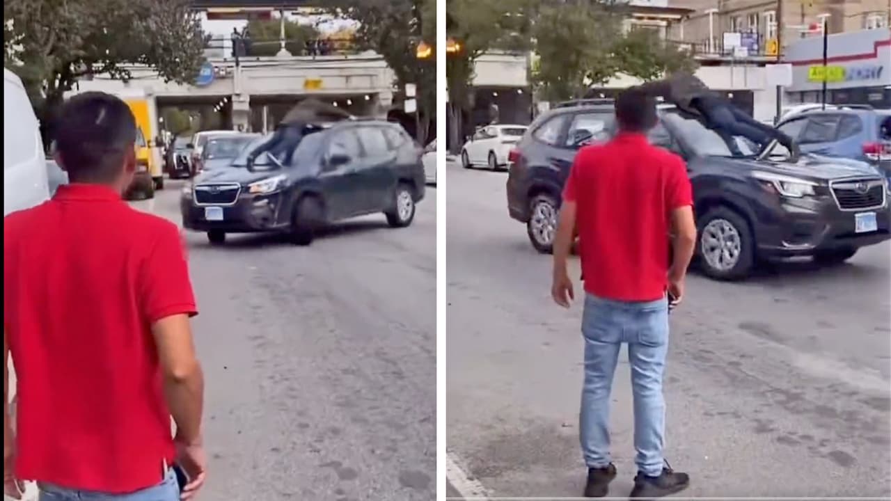 Escena de acción en Edgewater, Chicago: conductor se aferra al capó de su carro para evitar que se lo roben