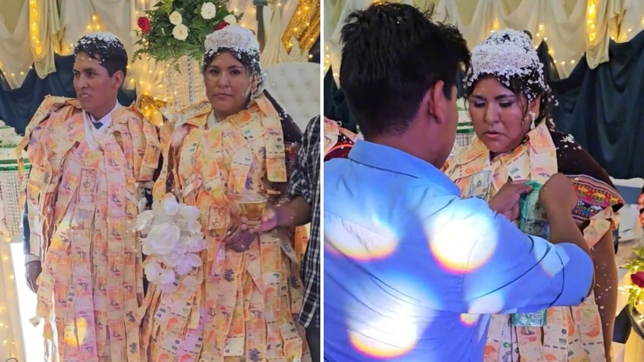 Pareja es cubierta de billetes en plena boda y muy pocos entienden por qué: la tradición latina que se hizo viral