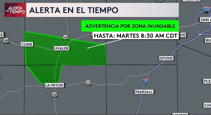 Seguimos bajo vigilancia por zona inundable en el Condado Mason y al oeste del Hill Country, la cual permanecerá activa hasta las 7:00 pm de este martes, pero podría extenderse para el miércoles en la mañana.