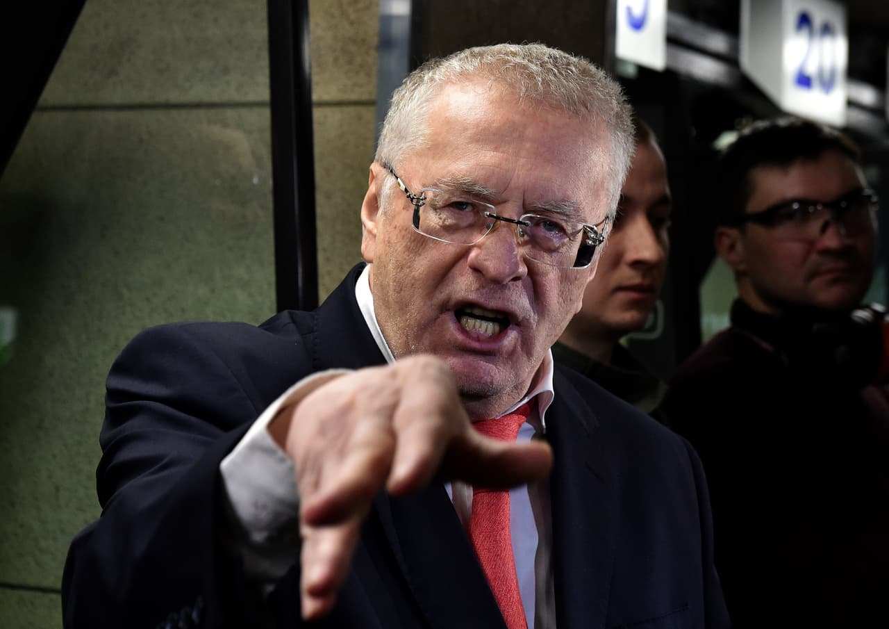 Russian ultranationalist presidential candidate and leader of the ultra-conservative LDPR party, Vladimir Zhirinovsky gestures during a visit to the Private Security Training Center in Moscow on March 10, 2018. Seven candidates are lined up against Vladimir Putin in a Russian presidential election on March 18 that he is all but guaranteed to win, extending his Kremlin term to 2024 with a fourth term in office. His competitors include a former reality TV star and a director of a fruit farm, but Putin's primary political opponent will be absent from the ballot. / AFP PHOTO / Vasily MAXIMOV (Photo credit should read VASILY MAXIMOV/AFP/Getty Images)