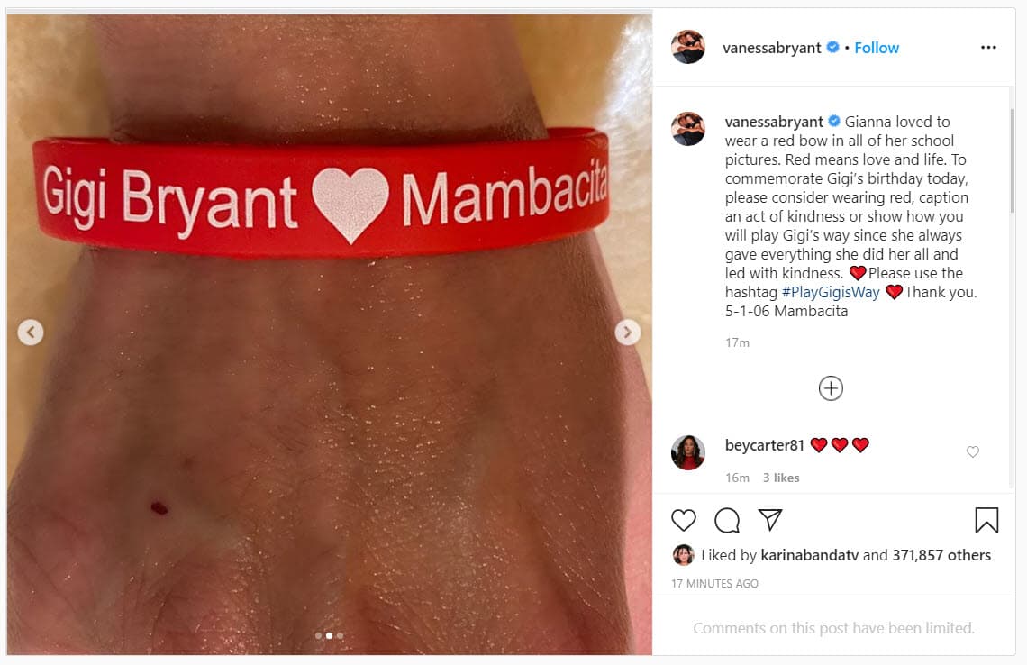 "Para conmemorar el cumpleaños de Gigi hoy, considera usar el rojo y relata un acto de amabilidad o cuenta cómo jugarás a la manera de Gigi, ya que
<b>ella siempre lo dio todo y lo hizo con amabilidad</b>".
<br>