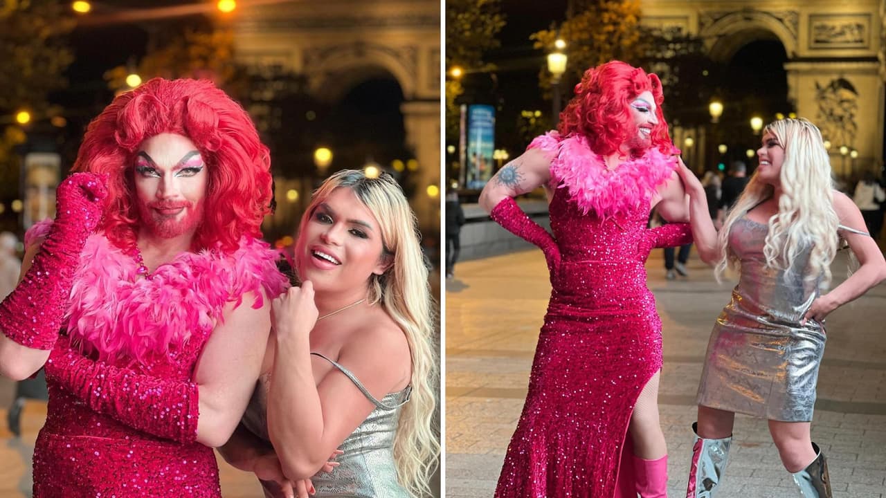 Julián Gil como drag queen junto a Wendy Guevara en París.