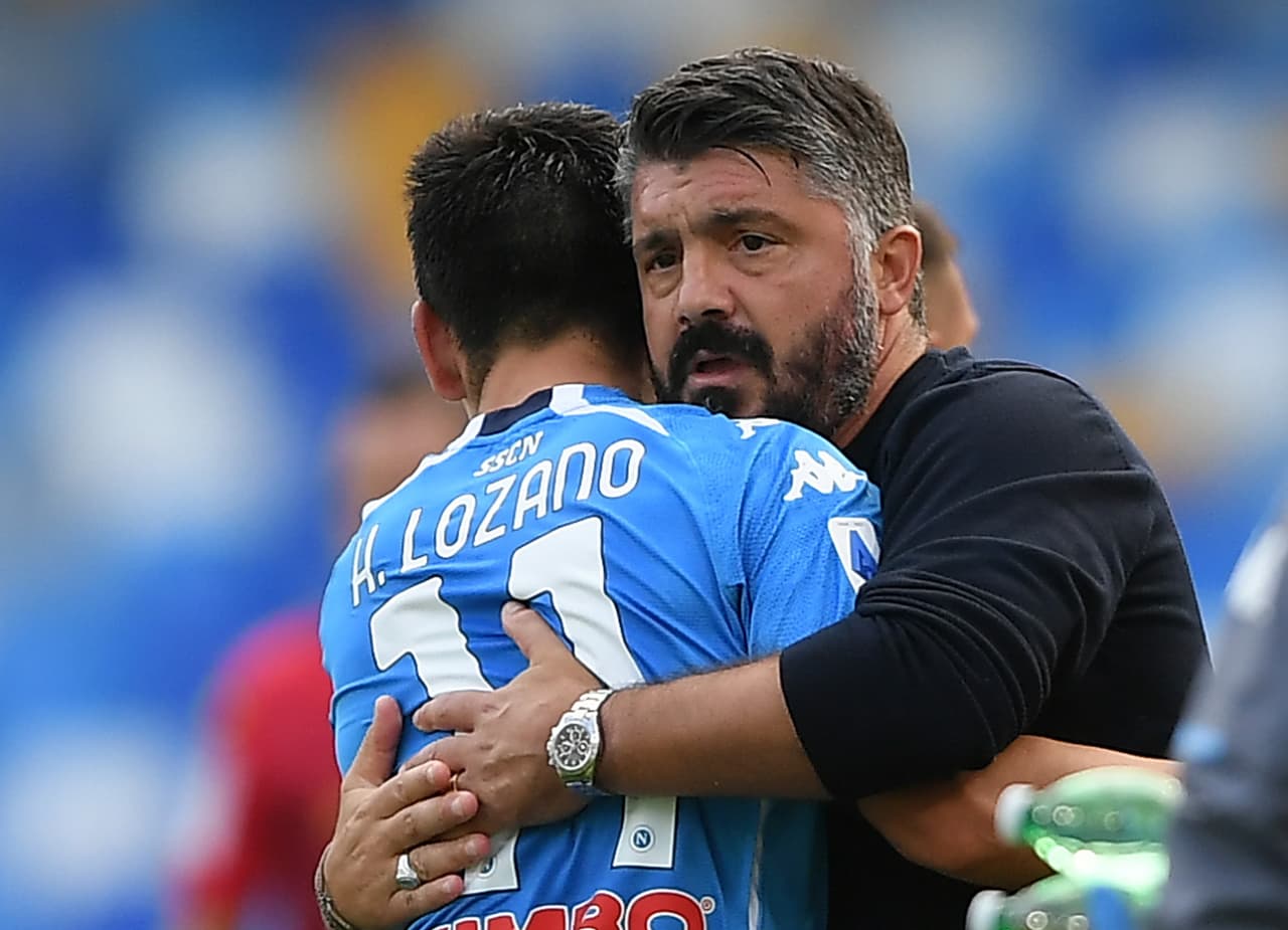 Hirving' Chucky' Lozano y Gennaro Gattuso con el Napoli