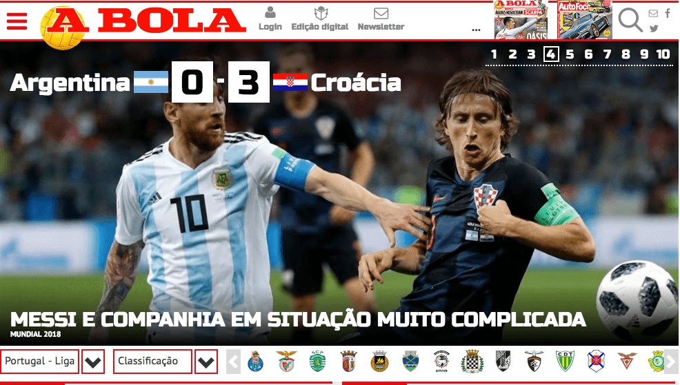 El diario deportivo de Portugal
<i>A Bola</i> en su eidicón digital publica: "Messi y compañia en situación muy complicada".