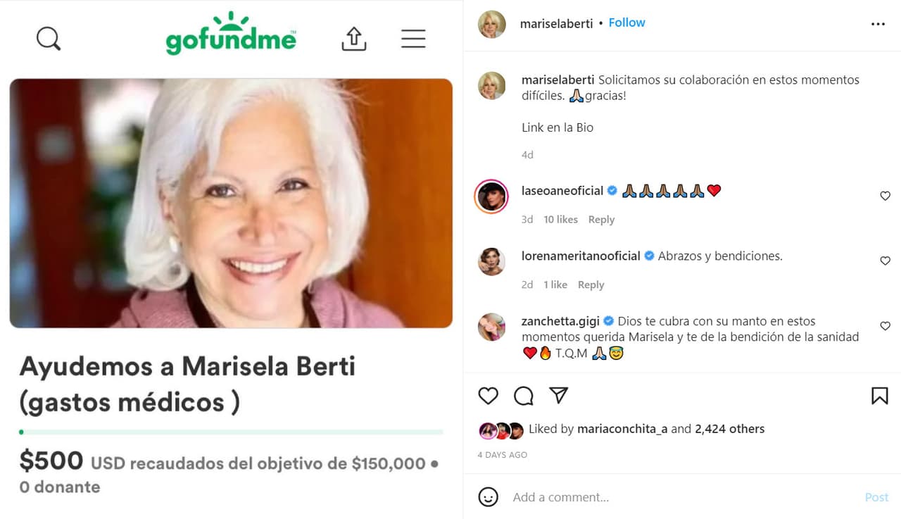 Marisela Berti solicita ayuda económica.