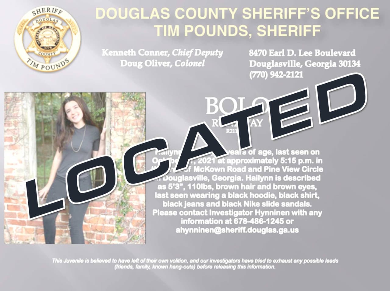 Hallan a una niña de 12 años que fue reportada como desaparecida en Halloween