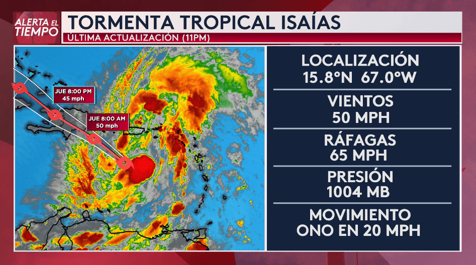 Se forma la tormenta tropical Isaías al sur de Puerto Rico con vientos sostenidos de 50 millas por hora