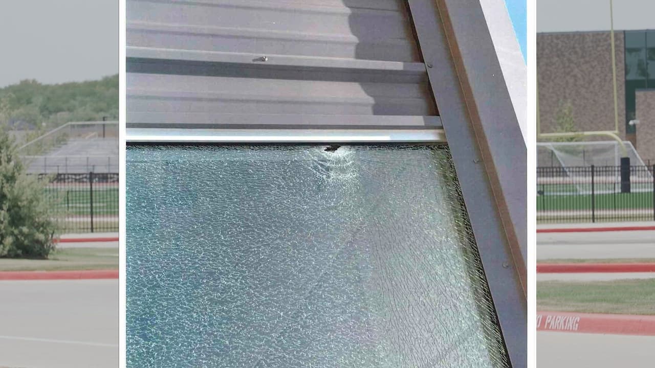 Impacto de bala en una ventana de Floyd Barksdale Middle School, en Northlake.