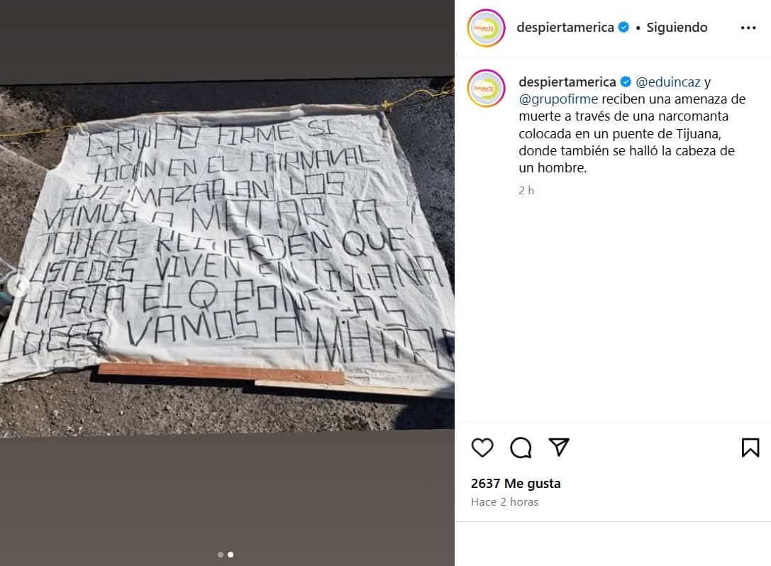 Grupo Firme recibe amenaza por medio de una supuesta narcomanta.