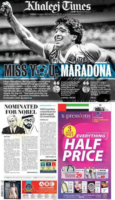Así reaccionó la prensa mundial al fallecimiento de Maradona | El deceso de la leyenda argentina ocupó las portadas de los principales diarios alrededor del mundo.