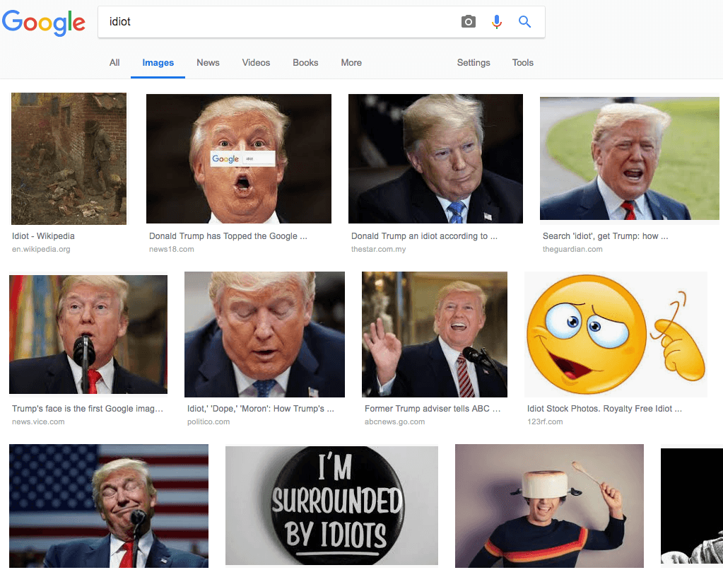 ¿Por qué aparece la foto de Trump cuando se busca en Google la palabra "idiota"?