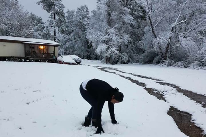 Muchos aprovecharon el raro evento para tomarse fotos, jugar con la nieve y construir el tradicional muñeco navideño.