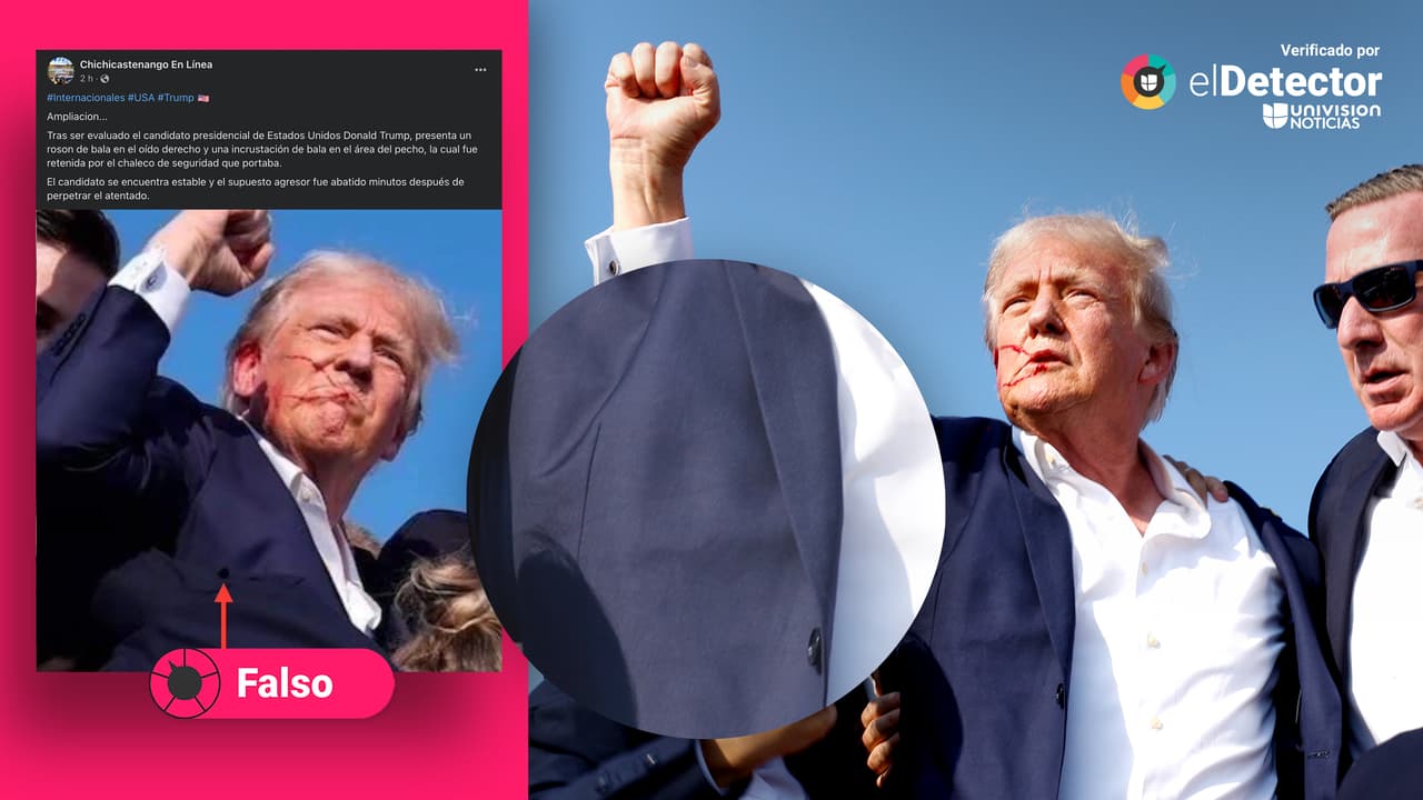 Esa foto no muestra un orificio de bala en la chaqueta de Trump: es una arruga que se formó en el traje de una agente que lo protegía
