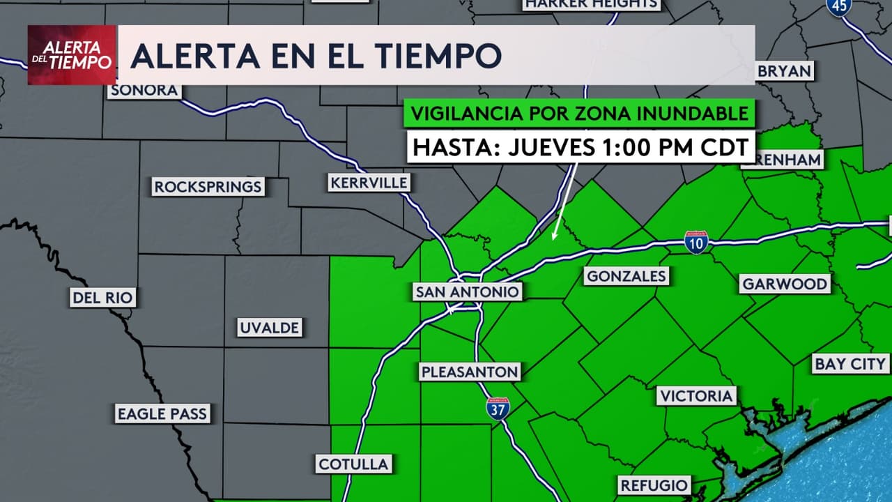 Por ello, hay
<b>una vigilancia por zona inundable en el condado de Bexar,</b> así como en Comal, Guadalupe y alrededores.