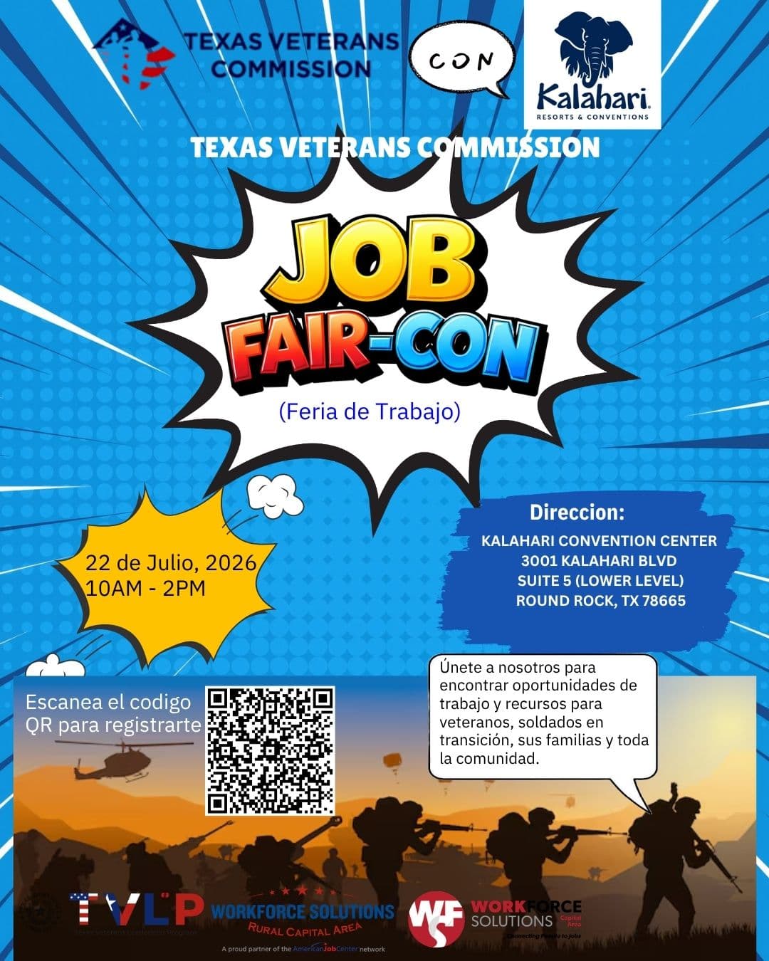 Asiste la Feria de Trabajo de la Texas Veterans Commission.