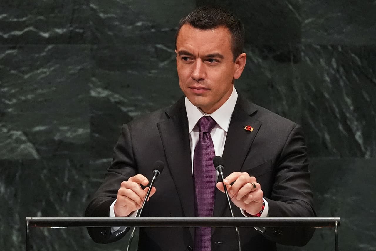 El presidente de Ecuador, Daniel Noboa, interviene durante el 81.º período de sesiones de la Asamblea General de las Naciones Unidas en la sede de la ONU, el miércoles 23 de septiembre de 2026