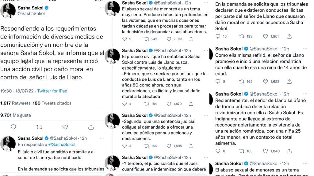 Este es parte del comunicado que emitió Sasha Sökol respecto a la denuncia que interpuso contra Luis de Llano en México.