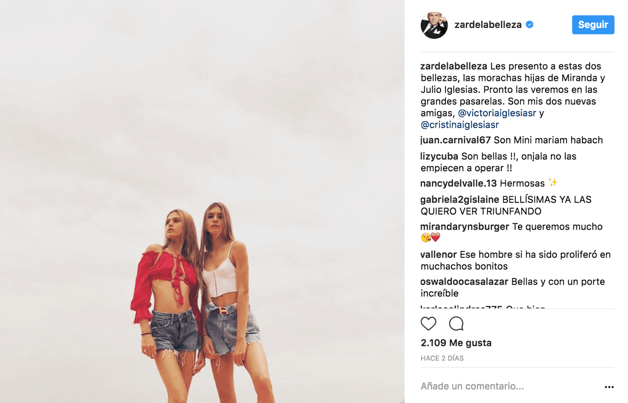 Y uno de los que cayó rendido a sus pies fue Osmel Sousa, el zar de la belleza, quien les dijo en su cuenta de Instagram: "Les presento a estas dos bellezas, las morachas hijas de Miranda y Julio Iglesias. Pronto las veremos en las grandes pasarelas. Son mis dos nuevas amigas".