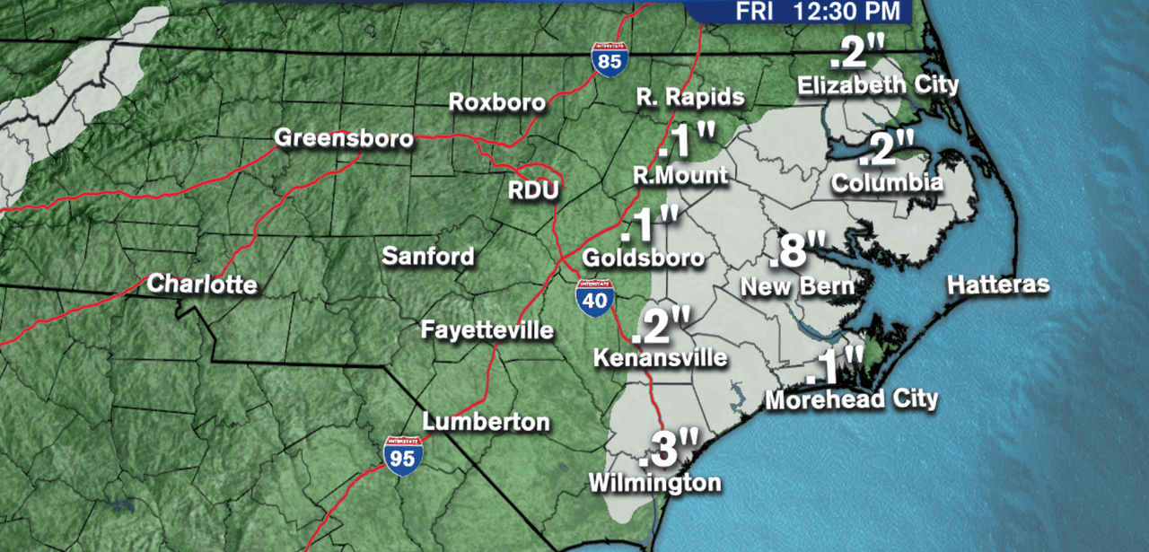 Comunidades como Goldsboro, New Bern, Columbia y Wilmington podrían registrar algunas nevadas.