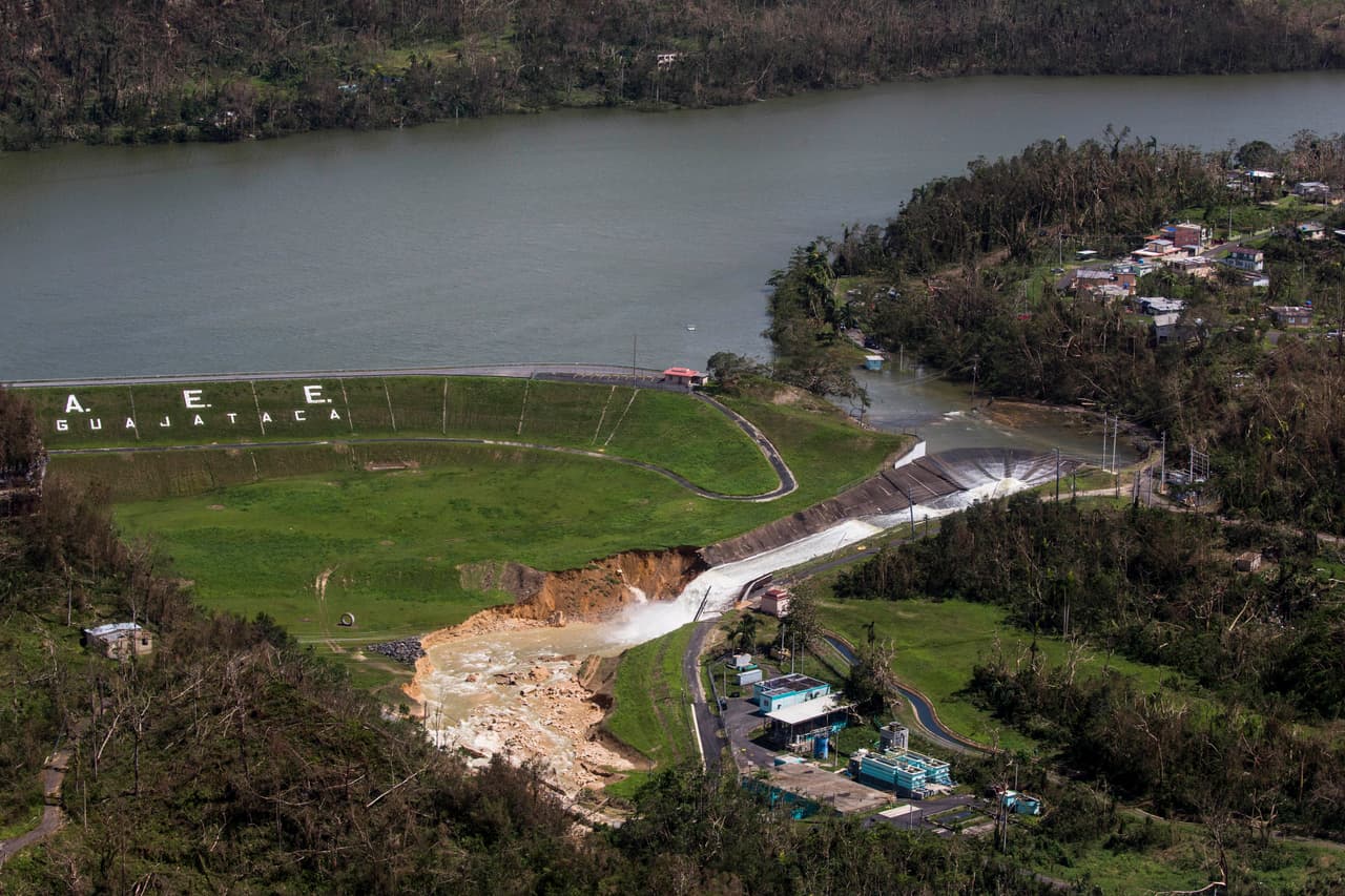 Imagen aérea del sábado de la represa de Guajataca.