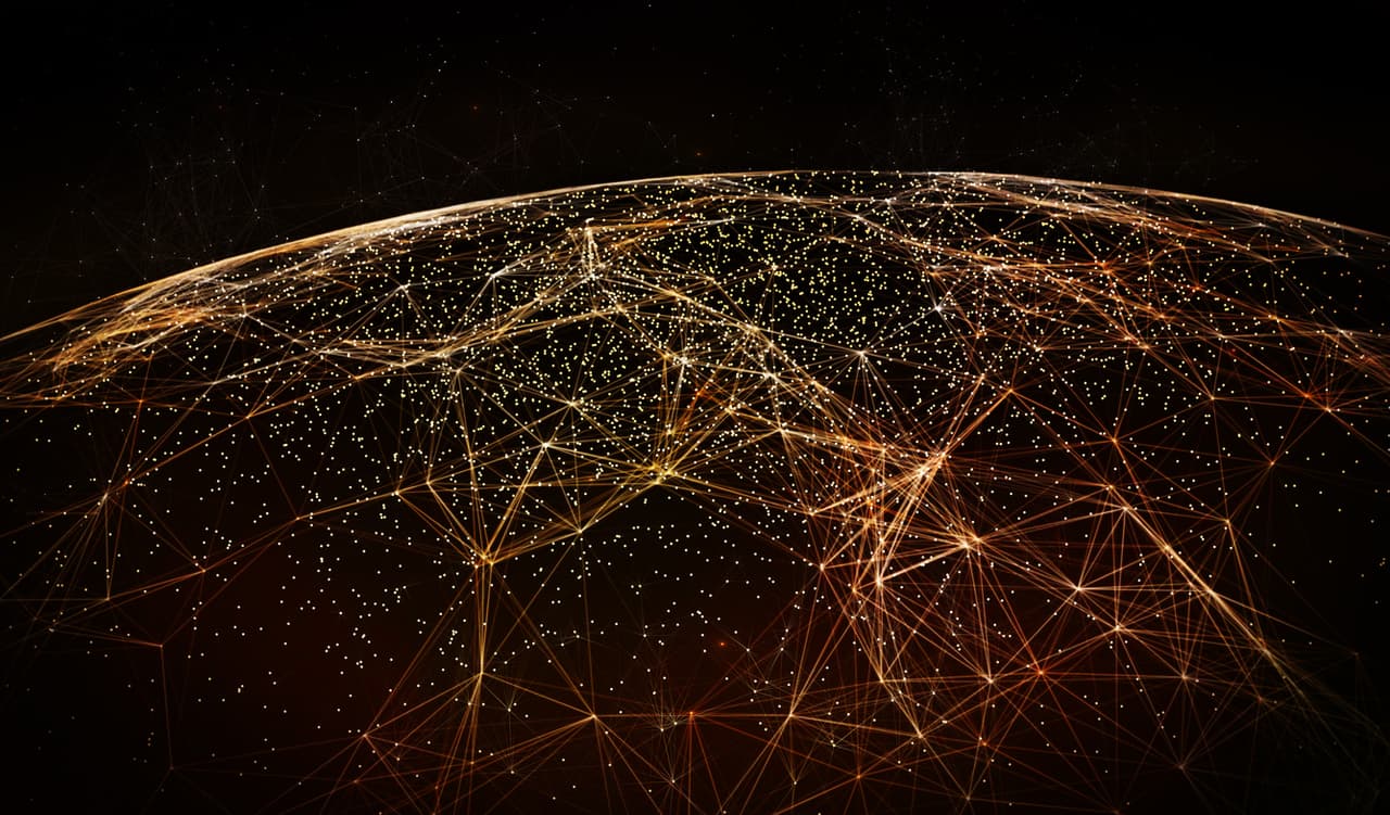 Connection lines Around Earth Globe, Futuristic Technology Theme Background with Light Effect