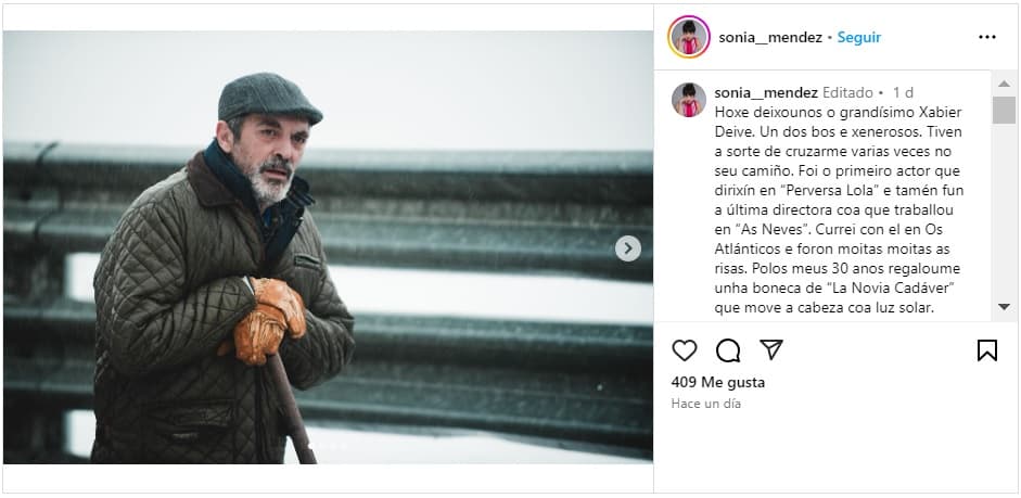 Sonia Méndez dedicó un mensaje a Xabier Deive.