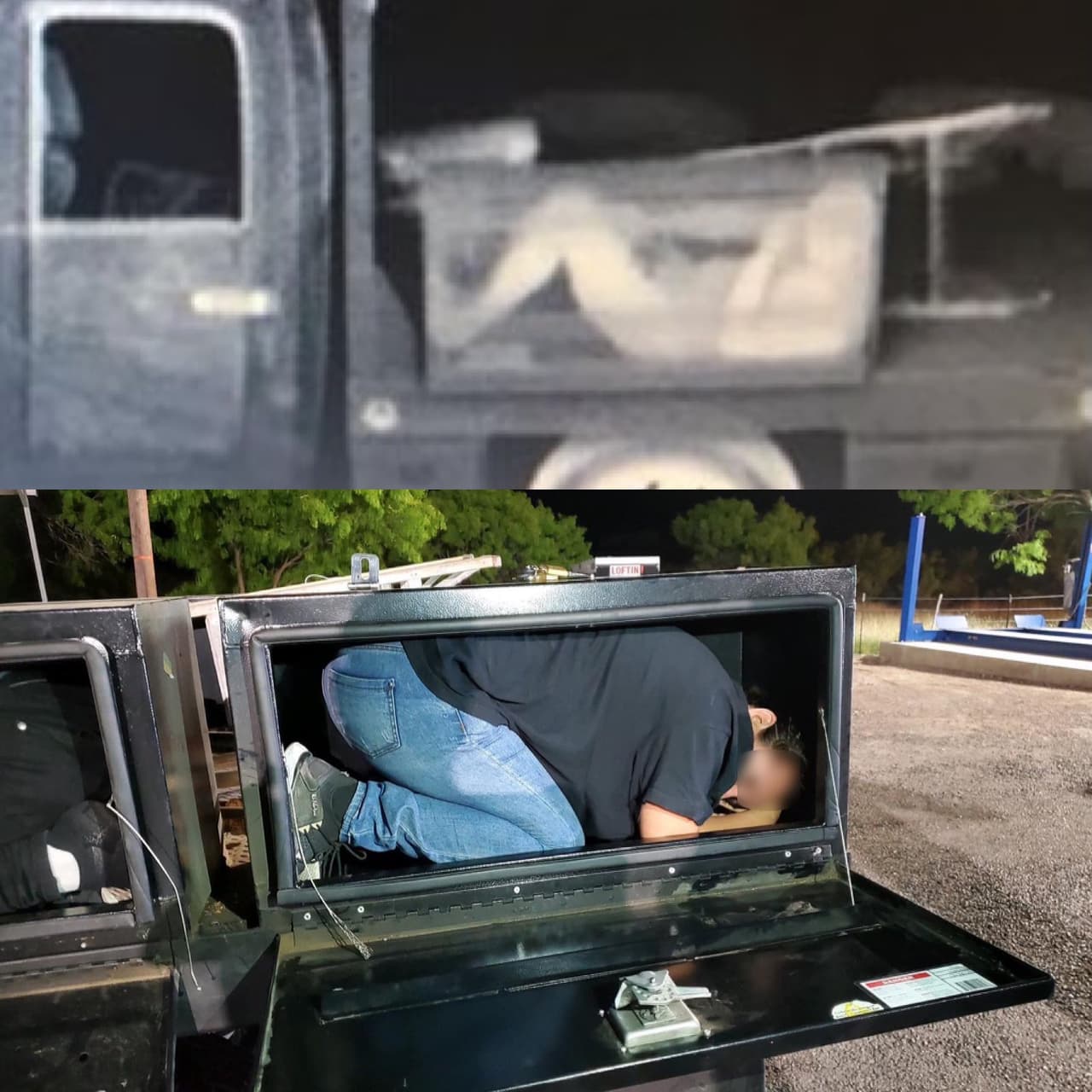 <b>Sin escapatoria. </b>En otro control, los agentes sospecharon de este vehículo y al revisarlo encontraron a tres personas en tres cajas de herramientas y bajo candado.