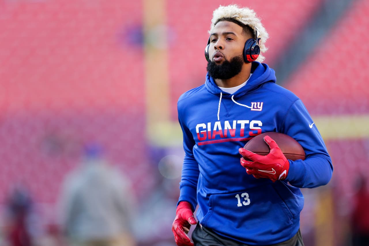 New York Giants wide receiver Odell Beckham (13) warms up before an NFL football game against the Washington Redskins in Landover, Md., Sunday, Jan. 1, 2017. (AP Photo/Mark Tenally)