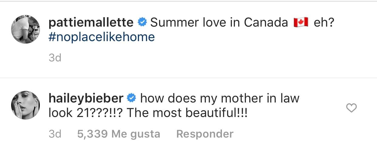 Hailey no dudó en elogiar a la madre de Bieber con el siguiente mensaje: “¿Cómo se ve mi suegra, (como de) 21 (años)? ¡La más bella!”, escribió.