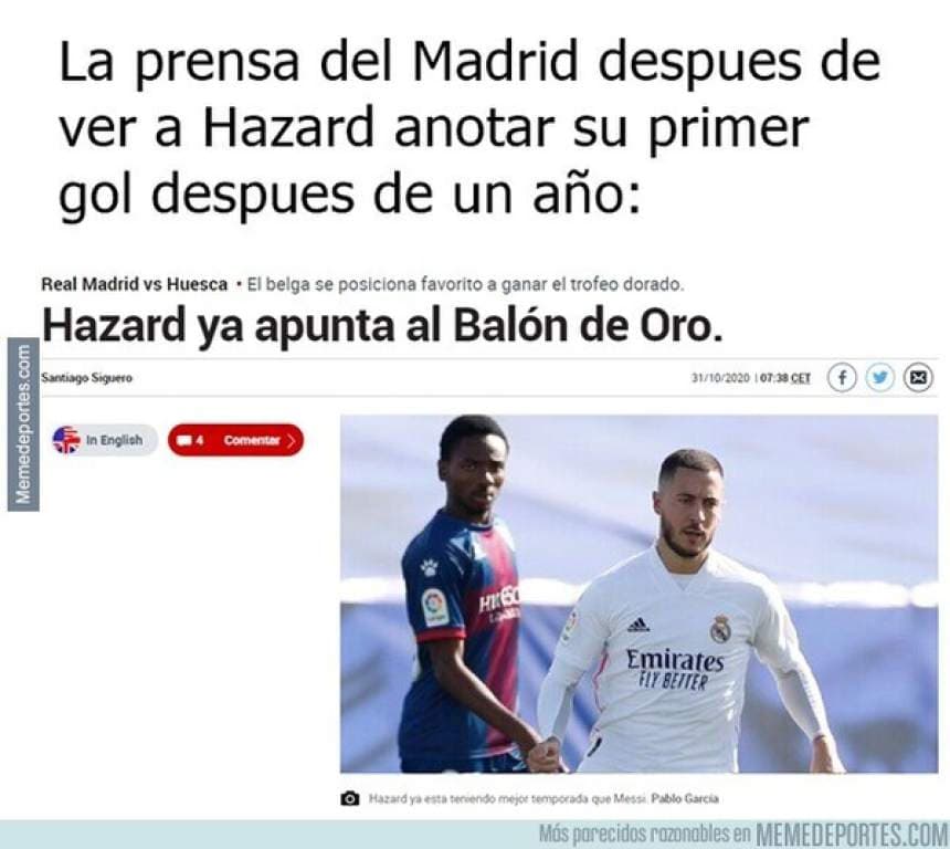 ¡Ni la goliza salvó al Real Madrid de los memes! | Hazard y Vinicius salieron salpicados del cotorreo en redes sociales tras el duelo ante el Huesca.