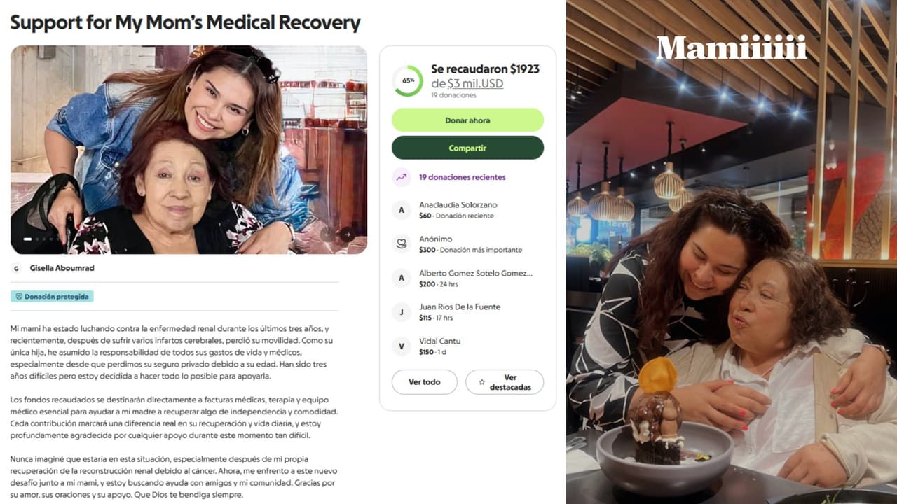Gisella Aboumrad pide donaciones para su mamá por medio de GoFundMe.