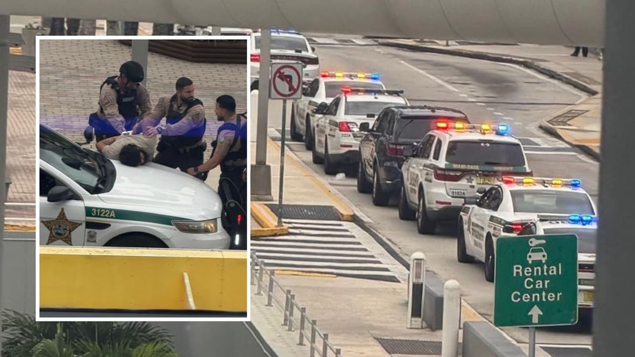 La Oficina del Sheriff de Miami-Dade detuvo a un hombre esta tarde en el Aeropuerto Internacional de Miami después de
<b> reportes de disparos.</b>
<br>