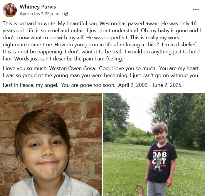 Whitney Purvis dio a conocer la muerte de su hijo, Weston Owen Gosa.