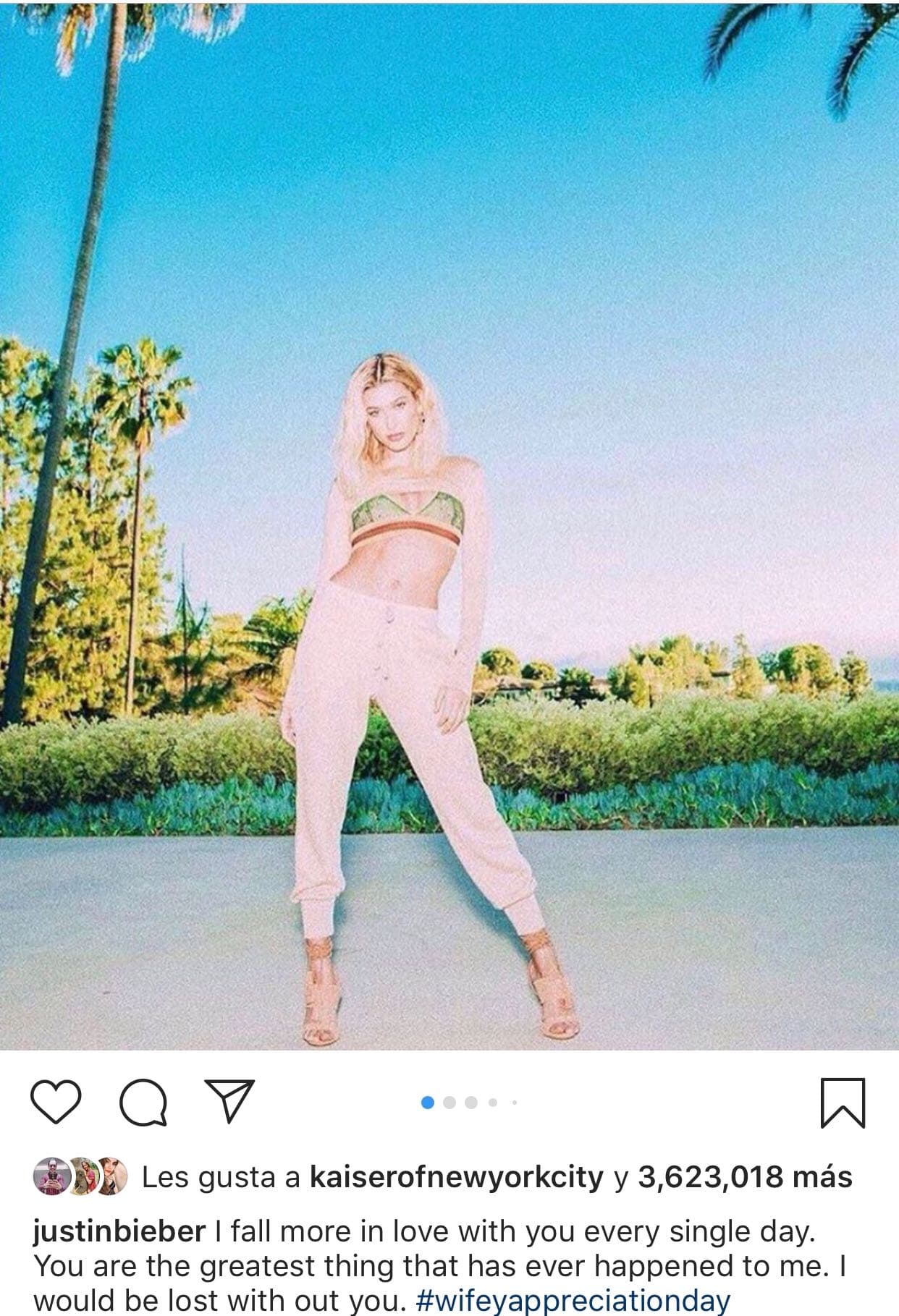 "Me enamoro más de ti cada día.
<b><a href="https://www.univision.com/famosos/a-la-esposa-de-justin-bieber-le-dio-fiebre-de-bebes-tras-ver-imagenes-de-la-hija-de-kylie-jenner-video" target="_blank">Eres lo mejor que me ha pasado</a></b>. Me perdería sin ti", escribió Justin.