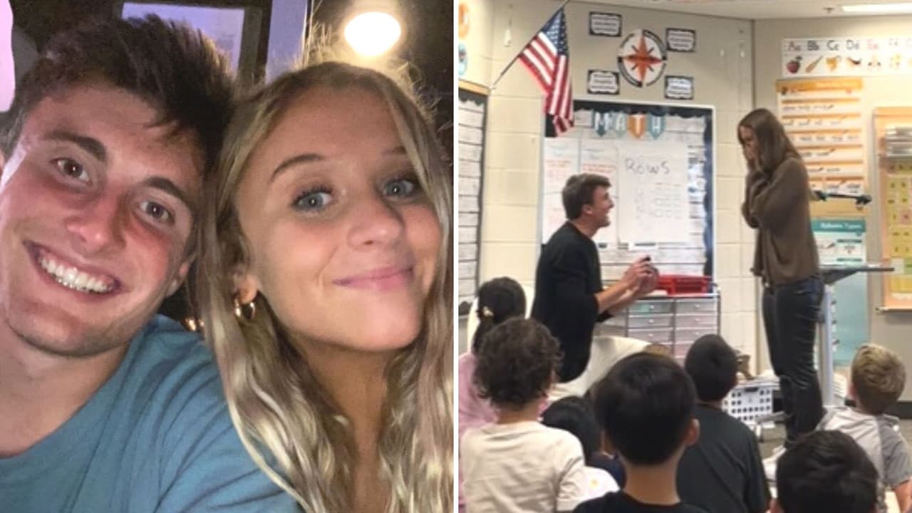 Hombre pide matrimonio a maestra frente a sus alumnos y la reacción de los niños es increíble