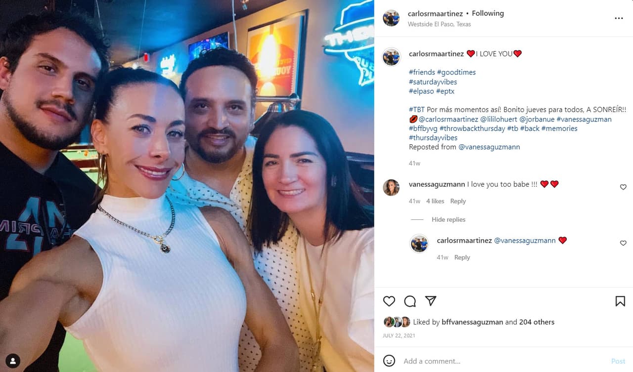 Sin embargo, el 22 de julio de 2021 Carlos publicó esta imagen en donde le escribió: "Te amo" y Vanessa respondió: "Yo también te amo bebé".
<br>