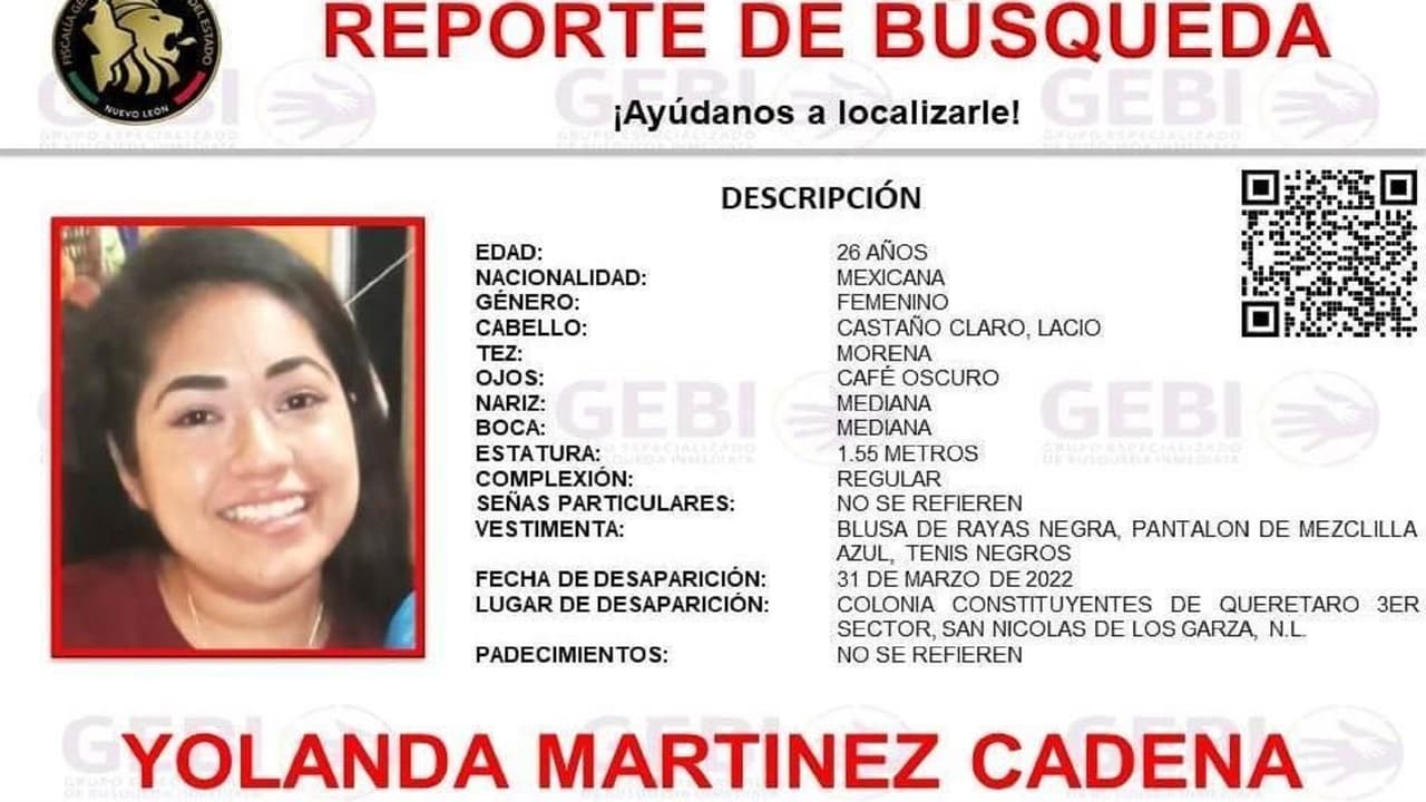 Ficha de búsqueda de Yolanda Martínez Cadena.